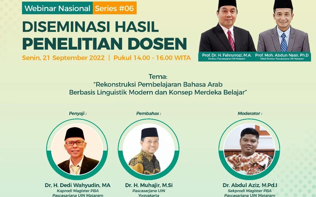 WEBINAR NASIONAL DISEMINASI HASIL PENELITIAN DOSEN PASCASARJANA UIN MATARAM 2022